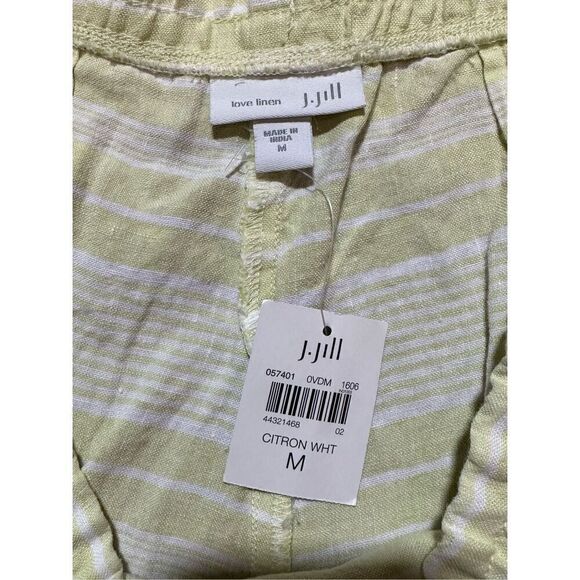 NEW J Jill 100% Linen Drawstring Striped Shorts Citron White Size M linen legenl - Picture 3 of 9
